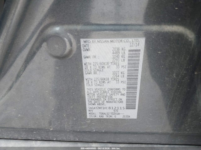 2015 Nissan Rogue Sl მანქანა იყიდება აუქციონზე, vin: 5N1AT2MT1FC812115, აუქციონის ნომერი: 44880508