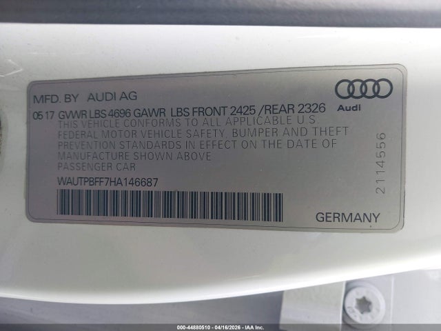 2017 Audi A3 E-tron 1.4t Premium მანქანა იყიდება აუქციონზე, vin: WAUTPBFF7HA146687, აუქციონის ნომერი: 44880510