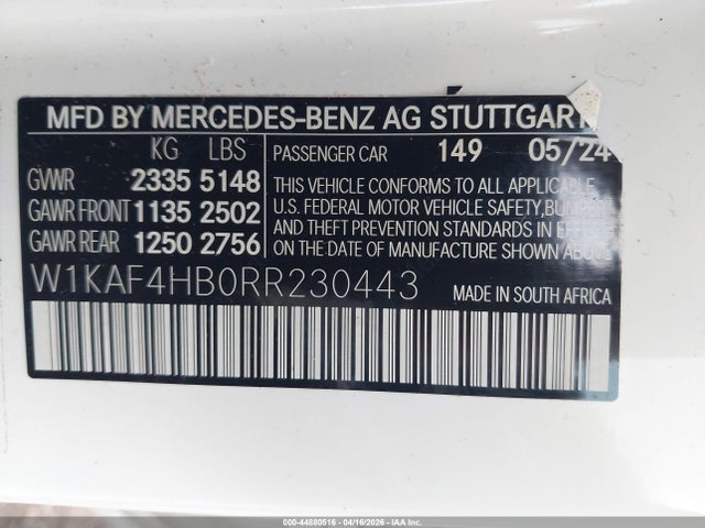 W1KAF4HB0RR230443 Mercedes-Benz C 300