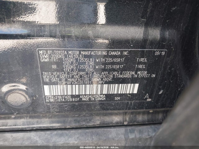 Aukcja sprzedaży 2019 Toyota Rav4 Xle, vin: 2T3P1RFV2KC051891, numer aukcji: 44880518