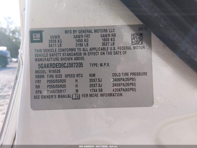 Продажа на аукционе авто 2012 Buick Enclave Premium, vin: 5GAKRDED8CJ387205, номер лота: 44880529