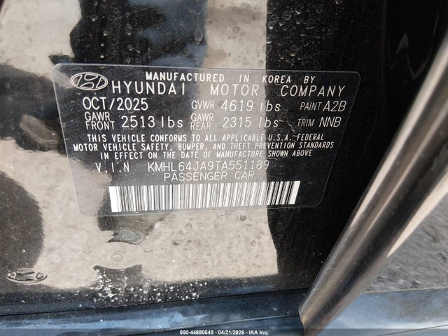 Aukcja sprzedaży 2026 Hyundai Sonata Sel Sport, vin: KMHL64JA9TA551189, numer aukcji: 44880548