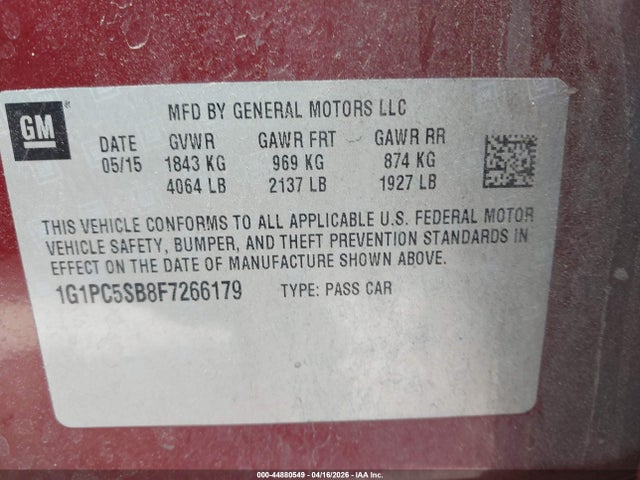 1G1PC5SB8F7266179 Chevrolet Cruze 1lt Auto