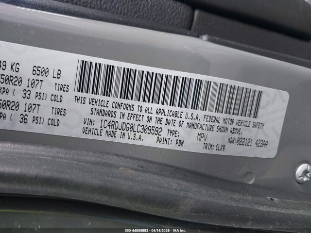 Продажа на аукционе авто 2020 Dodge Durango Gt Plus Awd, vin: 1C4RDJDG0LC309592, номер лота: 44880583