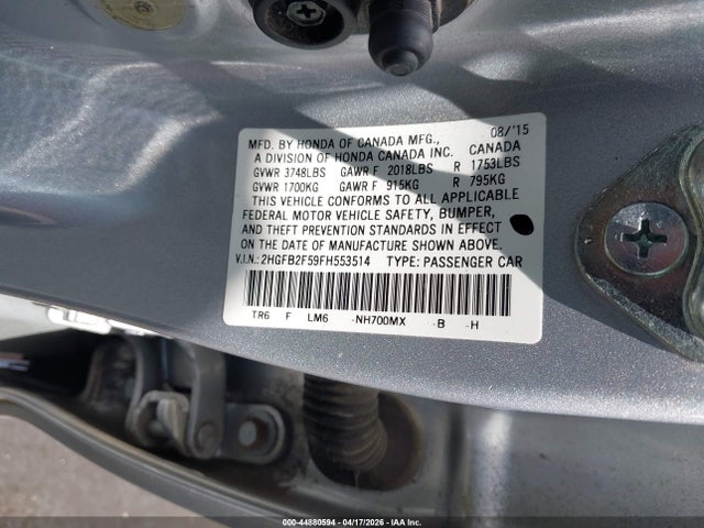 Honda Civic Lx 2015 2HGFB2F59FH553514 Image 9