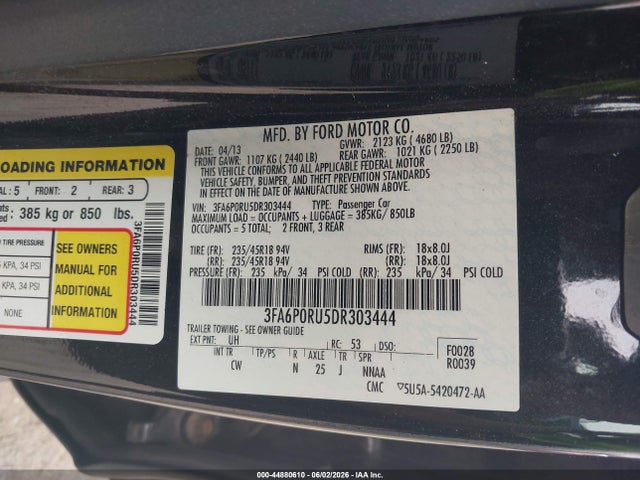 44880610 :رقم المزاد ، 3FA6P0RU5DR303444 vin ، 2013 Ford Fusion Hybrid Titanium مزاد بيع