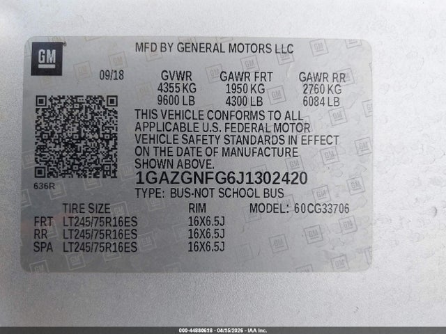 1GAZGNFG6J1302420 Chevrolet Express 3500 Ls