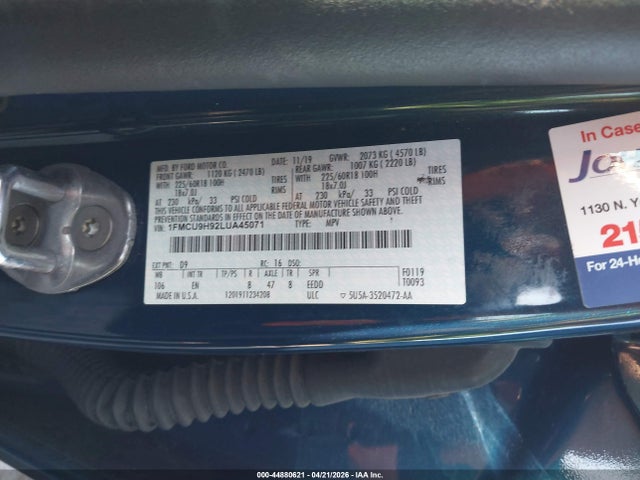 Продаж на аукціоні авто 2020 Ford Escape Sel, vin: 1FMCU9H92LUA45071, номер лоту: 44880621