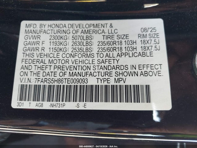 7FARS5H86TE009093 Honda Cr-v Hybrid 2wd Sport-l