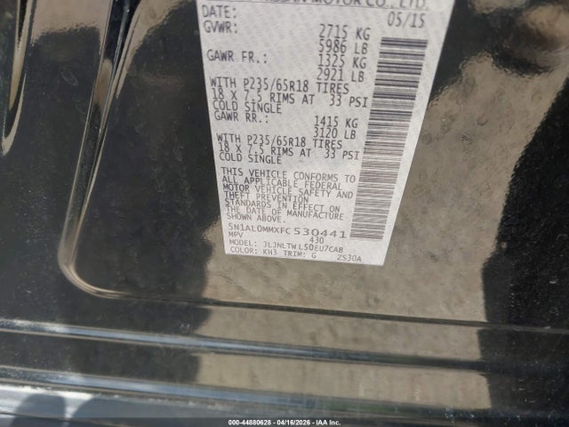 2015 Infiniti Qx60 მანქანა იყიდება აუქციონზე, vin: 5N1AL0MMXFC530441, აუქციონის ნომერი: 44880628