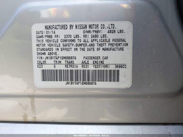 Продаж на аукціоні авто 2014 Infiniti Q50 Premium, vin: JN1BV7AP1EM686874, номер лоту: 44880635