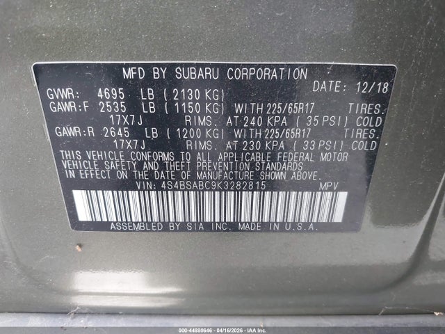 4S4BSABC9K3282815 Subaru Outback 2.5i