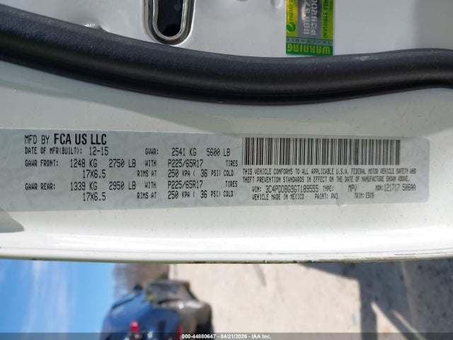 44880647 :رقم المزاد ، 3C4PDDBG9GT189555 vin ، 2016 Dodge Journey Sxt مزاد بيع