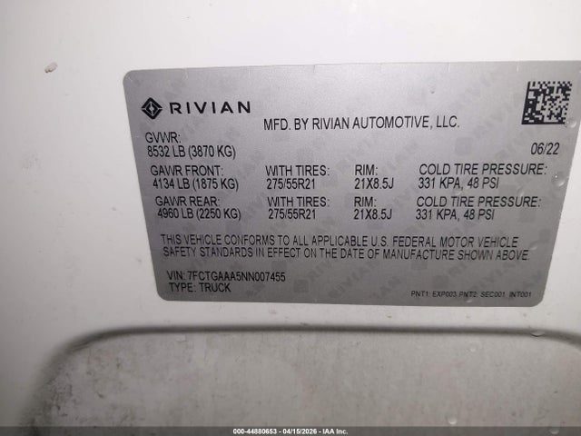 Rivian R1t Adventure 2022 7FCTGAAA5NN007455 Image 9