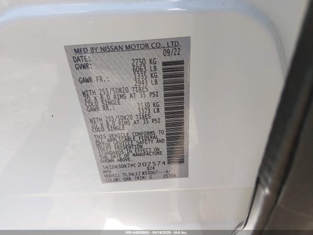 2023 Nissan Pathfinder Platinum 4wd მანქანა იყიდება აუქციონზე, vin: 5N1DR3DK7PC207574, აუქციონის ნომერი: 44880660