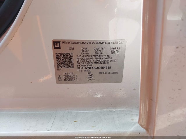 Продажа на аукционе авто 2018 Gmc Sierra 1500 Slt, vin: 3GTU2NEC0JG554518, номер лота: 44880676
