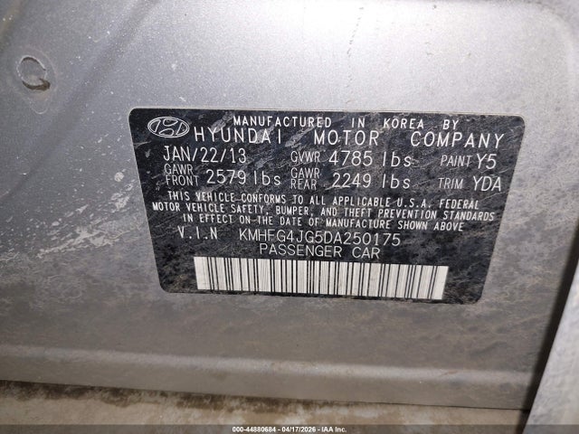Aukcja sprzedaży 2013 Hyundai Azera, vin: KMHFG4JG5DA250175, numer aukcji: 44880684
