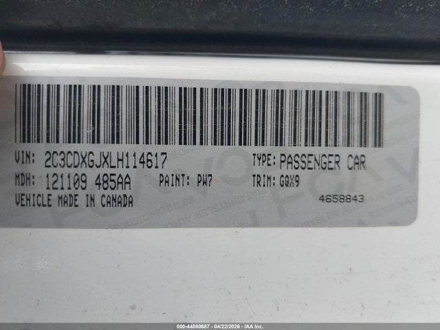 Продажа на аукционе авто 2020 Dodge Charger Scat Pack Rwd, vin: 2C3CDXGJXLH114617, номер лота: 44880687