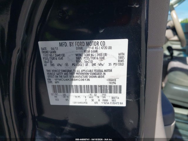 Aukcja sprzedaży 2011 Ford Escape Hybrid, vin: 1FMCU4K38BKC06136, numer aukcji: 44880741