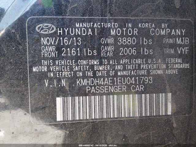 KMHDH4AE1EU041793 Hyundai ELANTRA SE