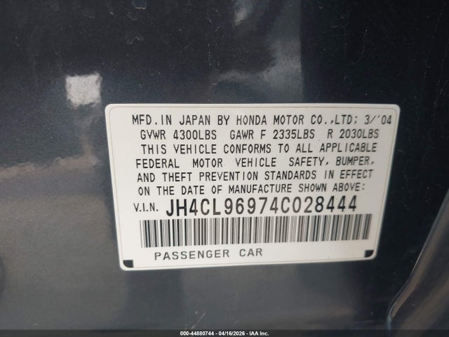 Продаж на аукціоні авто 2004 Acura Tsx, vin: JH4CL96974C028444, номер лоту: 44880744