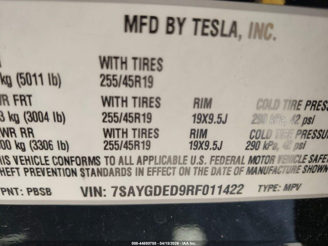 Продаж на аукціоні авто 2024 Tesla Model Y Long Range Single Motor Rear-wheel Drive/rwd, vin: 7SAYGDED9RF011422, номер лоту: 44880755
