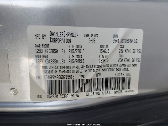 Aukcja sprzedaży 2006 Dodge Grand Caravan Se, vin: 1D4GP24R86B719513, numer aukcji: 44880766