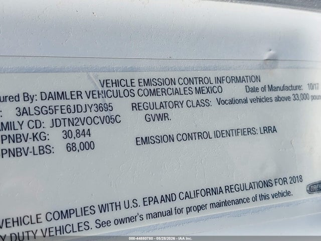 2018 Freightliner 108sd მანქანა იყიდება აუქციონზე, vin: 3ALSG5FE6JDJY3695, აუქციონის ნომერი: 44880780