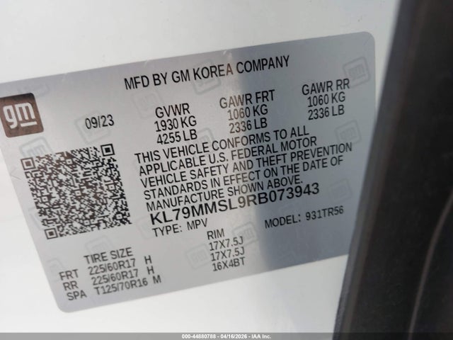 KL79MMSL9RB073943 Chevrolet Trailblazer Fwd Ls