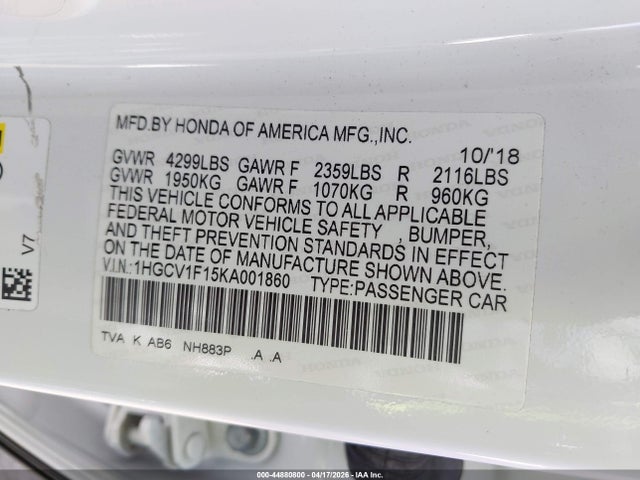 1HGCV1F15KA001860 Honda ACCORD LX