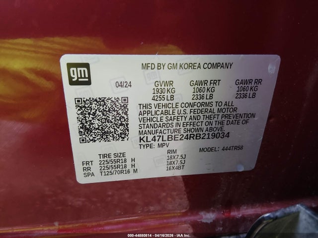 Aukcja sprzedaży 2024 Buick Envista Sport Touring Fwd, vin: KL47LBE24RB219034, numer aukcji: 44880814