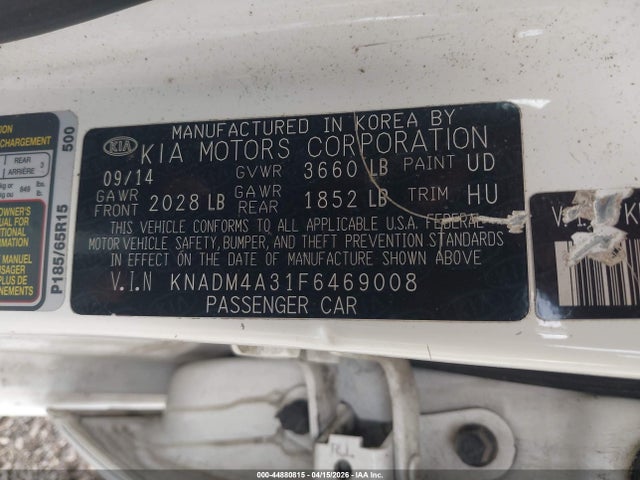 44880815 :رقم المزاد ، KNADM4A31F6469008 vin ، 2015 Kia Rio Lx مزاد بيع