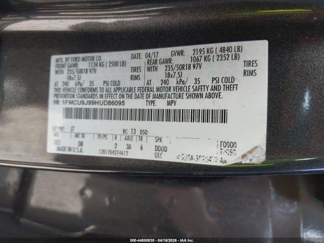 Продаж на аукціоні авто 2017 Ford Escape Titanium, vin: 1FMCU9J99HUD86095, номер лоту: 44880830