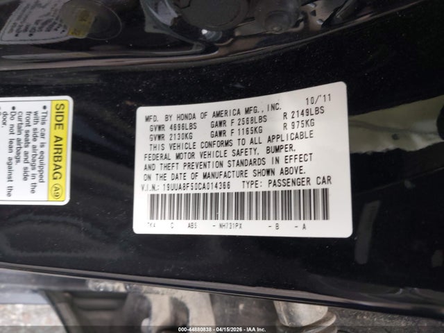 Продаж на аукціоні авто 2012 Acura Tl 3.5, vin: 19UUA8F50CA014366, номер лоту: 44880838