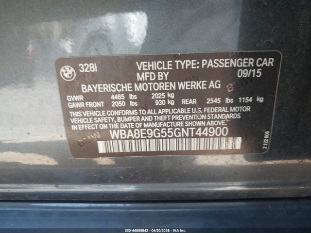 BMW 328I 2016 WBA8E9G55GNT44900 Image 9
