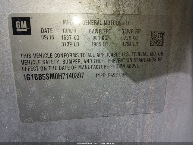 1G1BB5SM0H7140397 Chevrolet Cruze Ls Manual