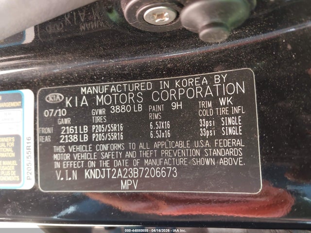 44880855 :رقم المزاد ، KNDJT2A23B7206673 vin ، 2011 Kia Soul + مزاد بيع