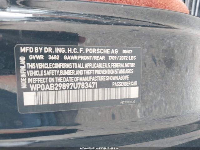 2007 Porsche Cayman S მანქანა იყიდება აუქციონზე, vin: WP0AB29897U783471, აუქციონის ნომერი: 44880861