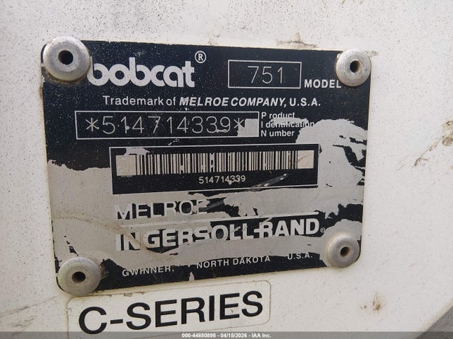44880898 :رقم المزاد ، 514714339 vin ، 1999 Bobcat 751 مزاد بيع