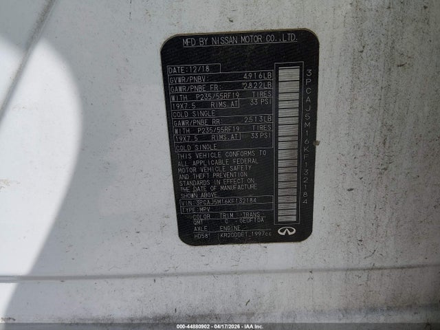 44880902 :رقم المزاد ، 3PCAJ5M16KF132184 vin ، 2019 Infiniti Qx50 Luxe مزاد بيع