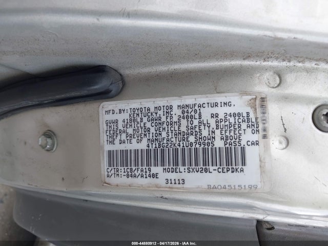2001 Toyota Camry Ce მანქანა იყიდება აუქციონზე, vin: 4T1BG22K41U079905, აუქციონის ნომერი: 44880912