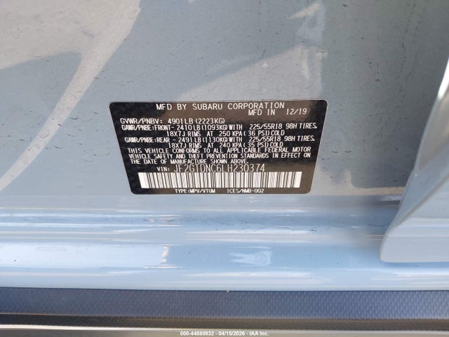 Aukcja sprzedaży 2020 Subaru Crosstrek Hybrid, vin: JF2GTDNC6LH230374, numer aukcji: 44880932