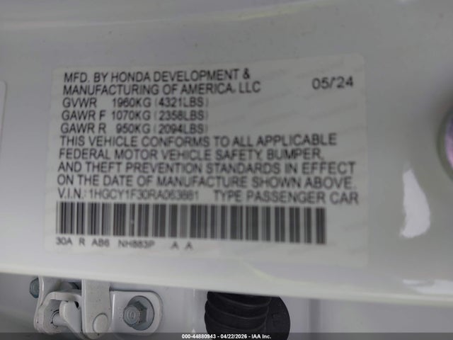 Продаж на аукціоні авто 2024 Honda Accord Ex, vin: 1HGCY1F30RA063881, номер лоту: 44880943
