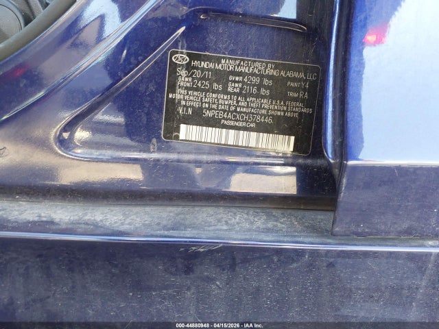 Aukcja sprzedaży 2012 Hyundai Sonata Gls, vin: 5NPEB4ACXCH378446, numer aukcji: 44880948