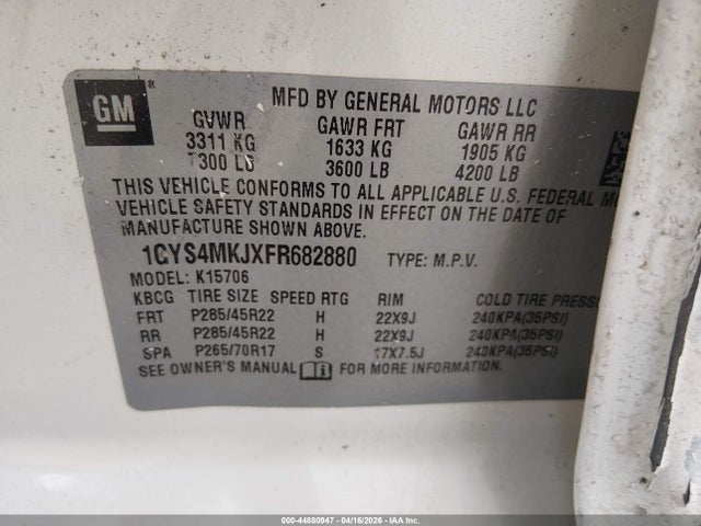 Продажа на аукционе авто 2015 Cadillac Escalade Luxury, vin: 1GYS4MKJXFR682880, номер лота: 44880947