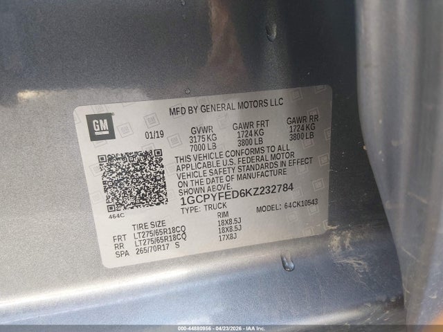 Продажа на аукционе авто 2019 Chevrolet Silverado 1500 Lt Trail Boss, vin: 1GCPYFED6KZ232784, номер лота: 44880956