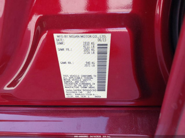44880963 :رقم المزاد ، 1N4AL3AP8DC906030 vin ، 2013 Nissan Altima 2.5 S مزاد بيع
