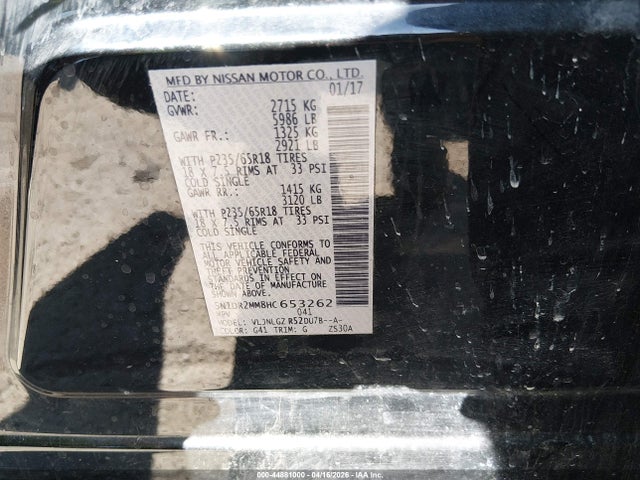 Продажа на аукционе авто 2017 Nissan Pathfinder Sl, vin: 5N1DR2MM8HC653262, номер лота: 44881000