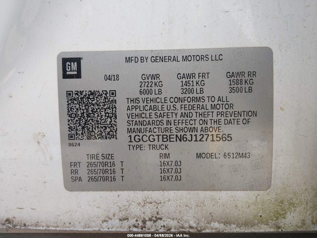 2018 CHEVROLET COLORADO 1GCGTBEN6J1271565 Photo 8