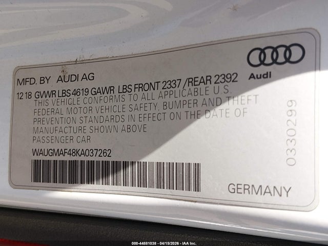 WAUGMAF48KA037262 Audi A4 40 Premium/40 Titanium Premium